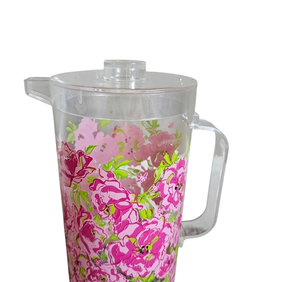 Lilly Pulitzer Floral Clear Acrylic Drink Pitcher 56 oz Pink Green Print - Picture 6 of 7